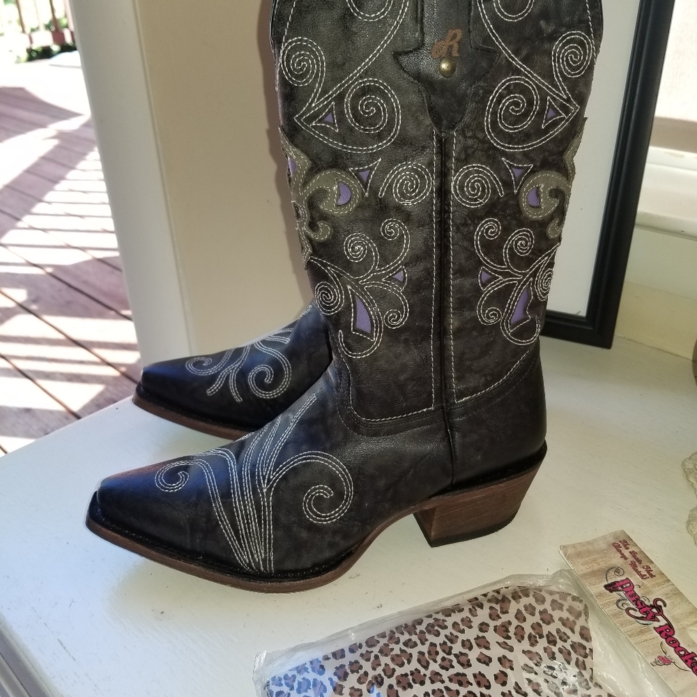 NWT grey leather cowgirl boots - Picture 6 of 6